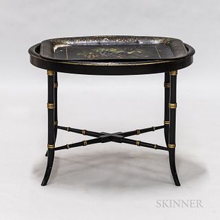Ebonized Faux-bamboo Tray Stand with Two Towle Trays
