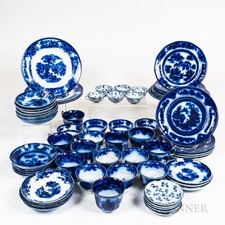 Large Group of Flow Blue Cups and Saucers