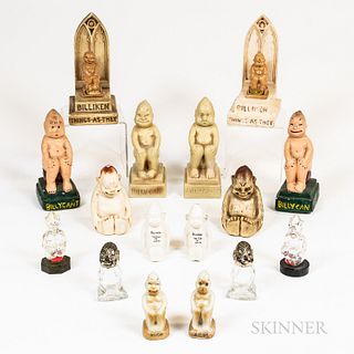 Eight Pairs of Ceramic and Glass Billiken Figures