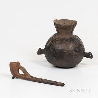 Mississippian Snake Effigy Pipe and Two-handled Effigy Pot