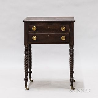 Mahogany Two-drawer Worktable with Ropetwist Legs