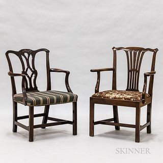 Two Chippendale-style Mahogany Armchairs