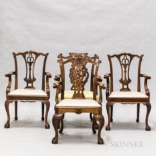 Four Reproduction Chippendale Mahogany Armchairs