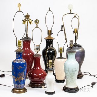 Group of Asian-style Vases Mounted as Lamps