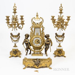 Three-piece Gilt-bronze Clock Garniture