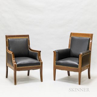 Two Modern Mahogany and Leather Armchairs
