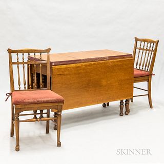 Federal-style Walnut Drop-leaf Table and Six Turned Bannister-back Chairs