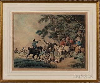 Pair of Framed Colored Lithographs of a Fox Hunt