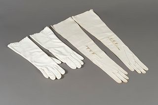 VIVIEN LEIGH. 
Two pairs of FOWNES BROTHERS gloves, 1950s. 
White nylon and suede.
