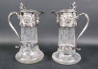 Pair of Victorian Silver and Glass Claret Jugs