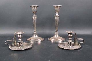Pair of Neoclassical Silver Plated Candlesticks