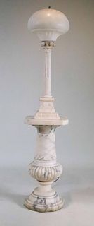 Marble and Alabaster Pedestal and Covered Lamp