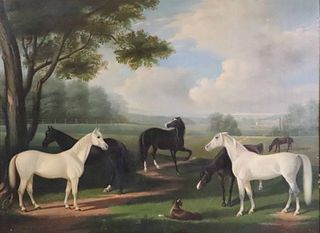 John Oil on Canvas, Horses in Meadow