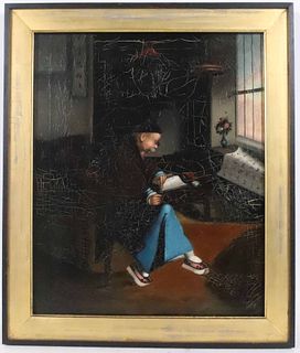 Oil on Panel, Scholar in His Study