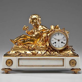 French Gilt Bronze Figural Mantel Clock 