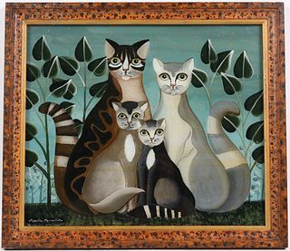 Marie Amalia Eglomise Painting of Cat Family