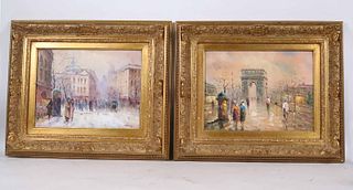 Pair of Oil on Board, Continental Street Scenes