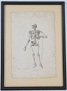 Giacomo Rossetti, Ink on Paper of a Skeleton