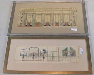 Two Mixed Media Architectural Drawings