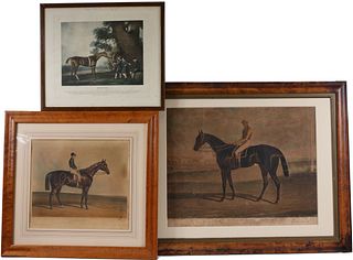 Three Colored Engravings of Equestrians