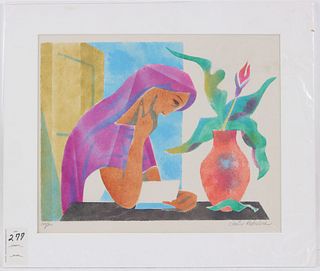 Anton Refregier, Lithograph, Woman with Vase