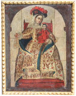 Spanish School, 17th C Painting of Madonna & Child
