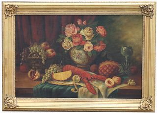 Signed, 19th C. Flemish Still Life Painting