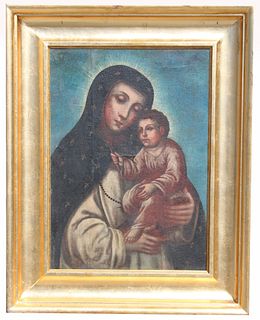 Spanish School, 17th C. Painting of Mother & Child