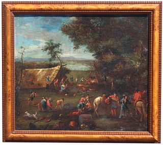 17th C. Old Master Painting, Figures in a Village