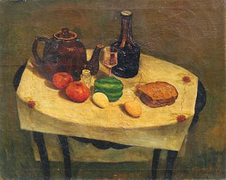 Signed, 1952 Still Life Painting with Vegetables