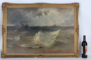 Signed, Large European School Shipwreck Painting