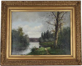 Lorin, Signed 19th C. River Landscape with Figure