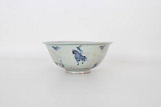 Early Antique Chinese Blue/White Figural Bowl