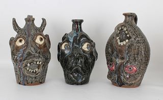 (3) North Carolina Folk Art Pottery Vessels
