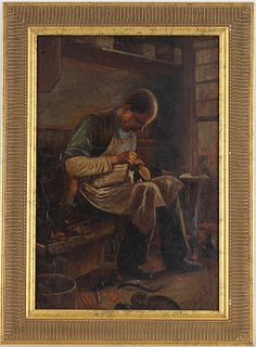 Signed, 19th C. Painting of a Cobbler