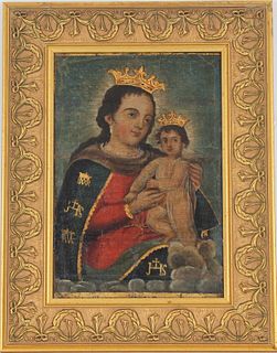 17th C. Spanish School Painting of Madonna & Child