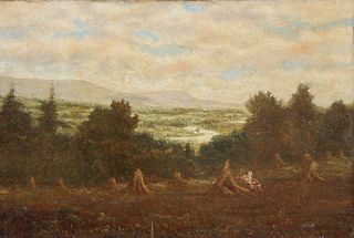 American School, 19th C. Landscape with Figure