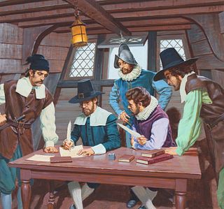 Ed Vebell (1921 - 2018) Signing Mayflower Compact