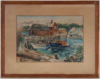 1949 New England Harbor Scene, Signed