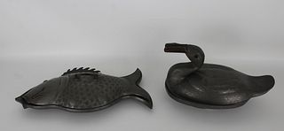 Fish, Duck, Chinese Spelter Covered Dishes