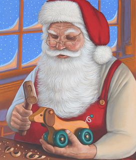 Michael Garland (B. 1952) "Santa Working on Toy"
