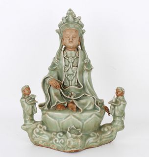 Chinese Longquan Celadon Guanyin Figure, Ming