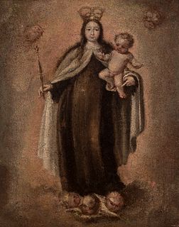 Andalusian school; XVII century.
"Virgin of Carmen".
Oil on canvas. Relined.