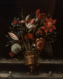 17th century Spanish school.
"Still Life of Flowers".
Oil on canvas.