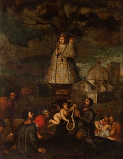 Andalusian school, second half 17th century.
"Appearance of the Virgin of the Head".
Oil on copper.
Overpaint and old restorations.