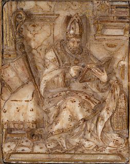 Valladolid relief from the 16th century.
"Doctor of the Church".
Alabaster.
19th century frame.