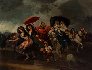 EUGENIO LUCAS VELÁZQUEZ (Madrid, 1817 - 1870).
"Goyesque scene".
Oil on canvas.
Signed in the lower left corner.