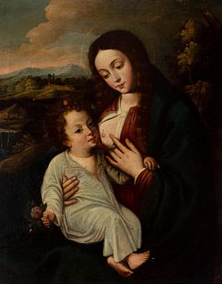 Spanish school of the seventeenth century. Circle of JUAN DEL CASTILLO (Seville, c. 1590 - 1657).
"Virgin of the Milk".
Oil on canvas. Relined.
With 1