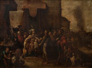 FRANS FRANCKEN II (Antwerp, 1581 - 1642). "Jesus before Herod." Oil on copper. Signed in the lower right corner.