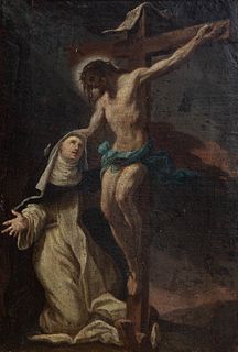 Attributed to CORRADO GIAQUINTO (Italy, 1703 - 1765/66). "Apparition of Christ to Santa Catalina de Siena". Oil on canvas. Reengineered. 19th century 